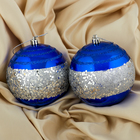 Набор шаров пластик d-10 см, 2 шт "Серебристая иллюзия" синий - фото 320006623