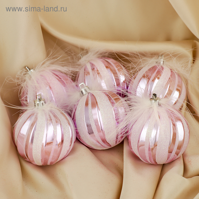 Набор шаров пластик d-6 см, 6 шт "Пушистый зефир" розово-белый - Фото 1