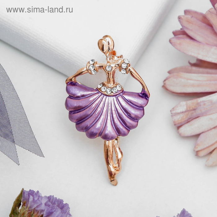 Брошь «Балерина» в плиссированной юбке, цвет фиолетовый в золоте - Фото 1