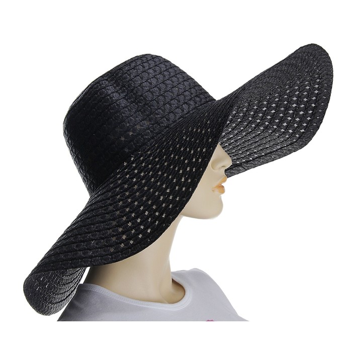 Шляпа пляжная "Путешествие", цвет чёрный, обхват головы 58 см, ширина полей 14 см - Фото 1