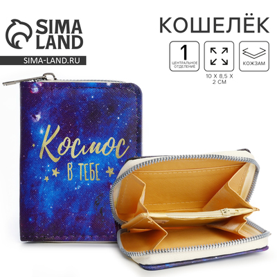 Кошелёк детский «Космос», 2 отдела на молнии, синий