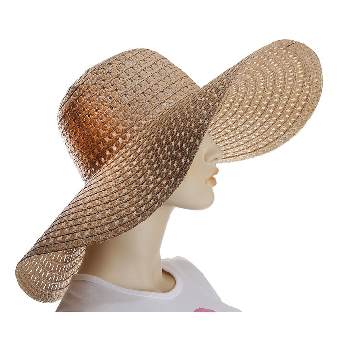 Шляпа пляжная "Путешествие", цвет бежево-коричневый, обхват головы 58 см, ширина полей 14 см - Фото 1