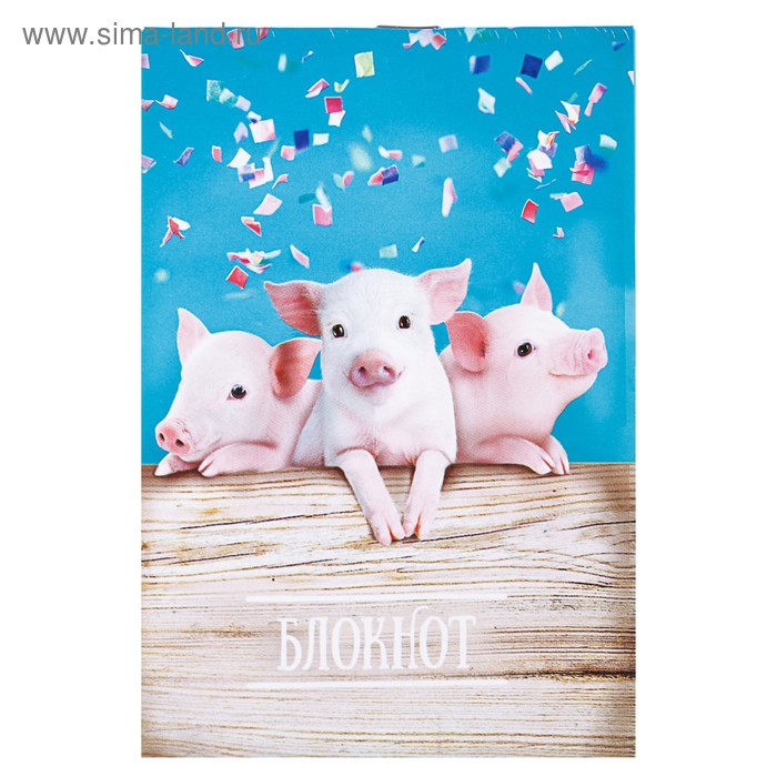 Блокнот А6, 24 листа на скрепке "Свинки на вечеринке", обложка мелованный картон - Фото 1