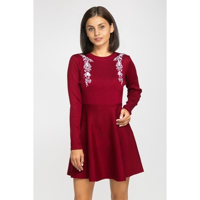 Платье вязаное вышивка, размер 42, цвет бордо
