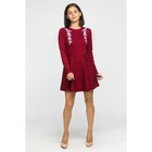 Платье вязаное вышивка, размер 42, цвет бордо - Фото 2