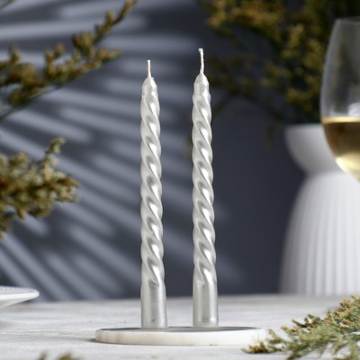 Набор свечей витых, 1.5×15 см, 2 шт., серебряный металлик