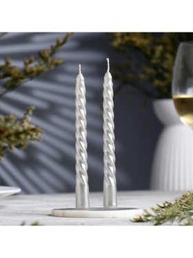 Набор свечей витых, 1.5×15 см, 2 шт., серебряный металлик