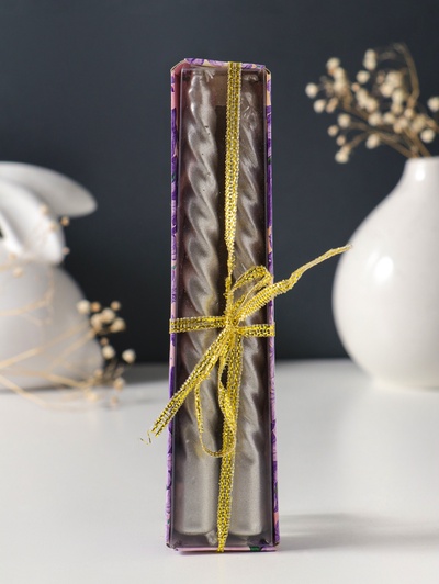 Набор свечей витых, 1.5×15 см, 2 шт., серебряный металлик