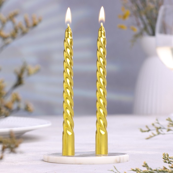Набор свечей витых, 1.5х15 см, 2 штуки, золотой металлик - Фото 1