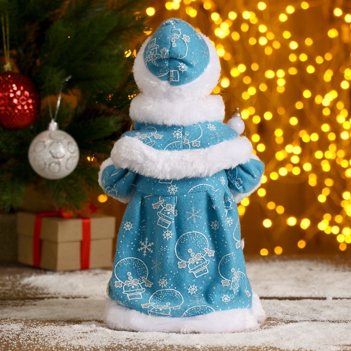 Снегурочка "Голубая шубка, с посохом" с подсветкой, двигается, 30 см, голубой - фото 1908409387