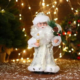 Дед Мороз "В белой шубке с подарками" двигается с подсветкой, 30 см
