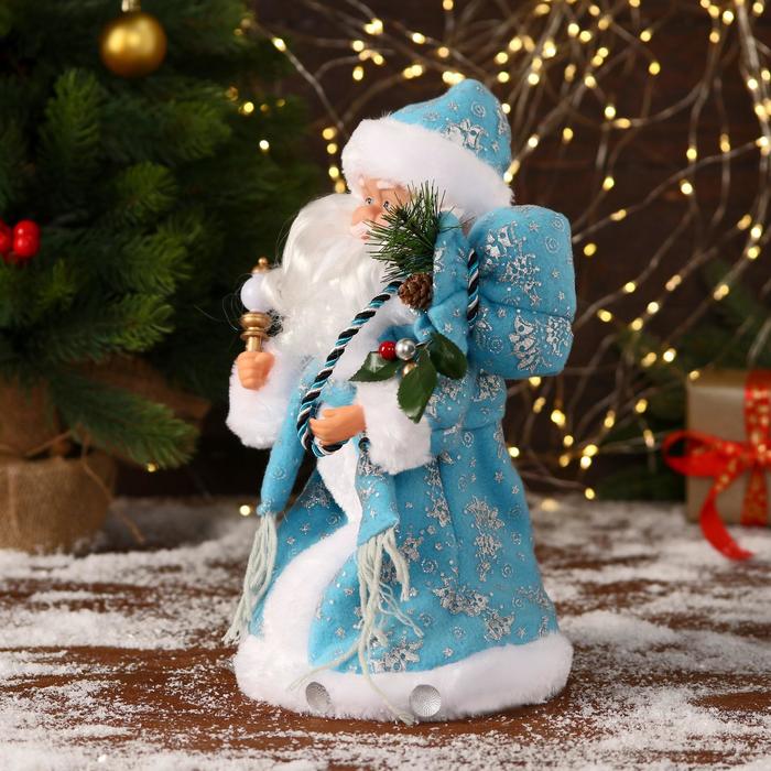 Дед Мороз "В синей шубке с подарками" двигается, с подсветкой, 30 см - фото 1908409418