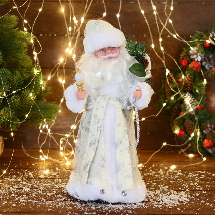 Дед Мороз &quot;В белой шубке с подарками&quot; двигается, с подсветкой, 38 см