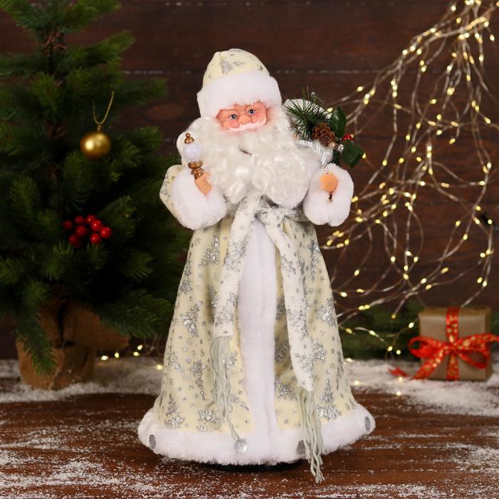 Дед Мороз &quot;В белой шубке с подарками&quot; двигается, с подсветкой, 43 см