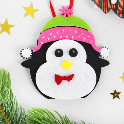 Ёлочная игрушка из фетра «Пингвин в шапочке», набор для творчества, своими руками