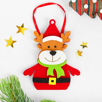 Ёлочная игрушка из фетра «Новогодний олень в шарфике», своими руками