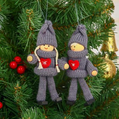 Елочная игрушка «Куколка в костюме», серая, МИКС