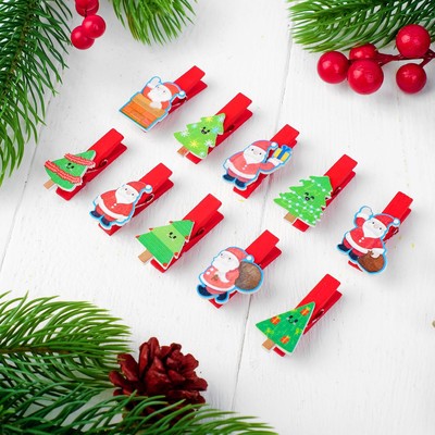 Прищепки декоративные «Новый год», 10 шт., верёвка — 100 см