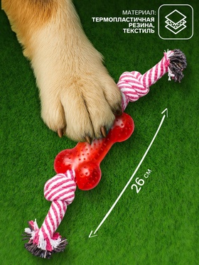 Игрушка канатная с косточкой, до 90 г, до 26 см, микс цветов
