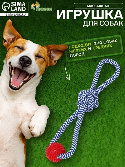 Игрушка канатная «Массажная», с узлом, до 65 г, до 30 см, цвет МИКС