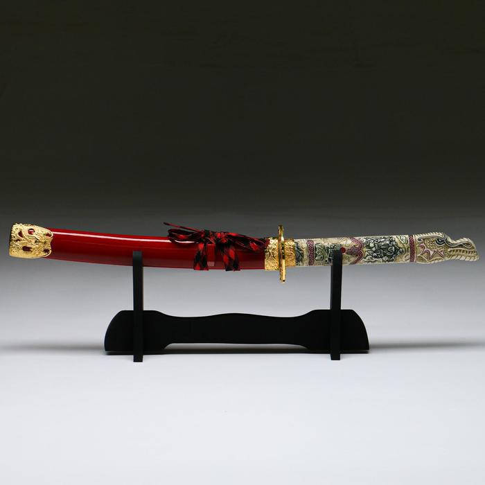Сувенирное оружие «Катана на подставке», красные ножны с чёрной дымкой - Фото 1