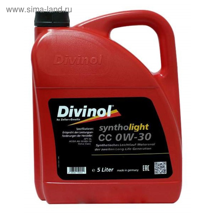 Масло моторное DIVINOL Syntholight CC 0W-30, 5 л - Фото 1