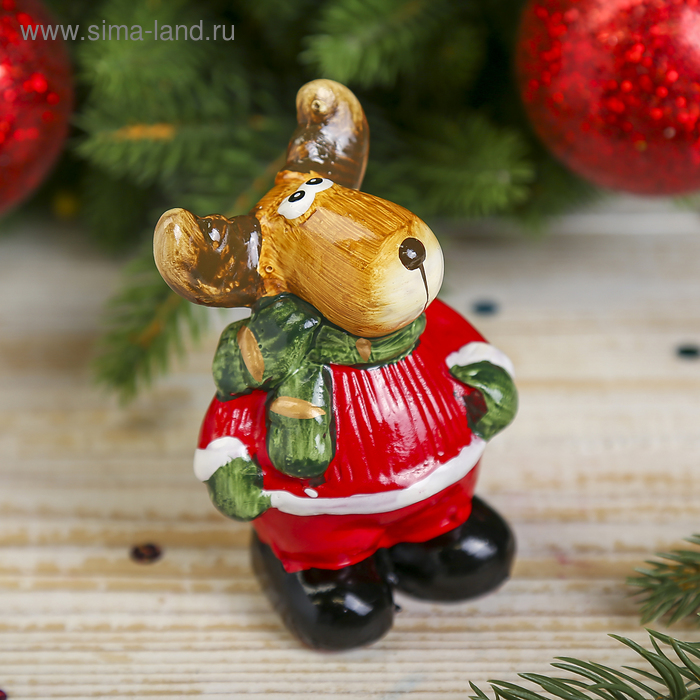 Сувенир керамика "Толстый лосик в зелёном шарфике" 9х6,5х5 см - Фото 1