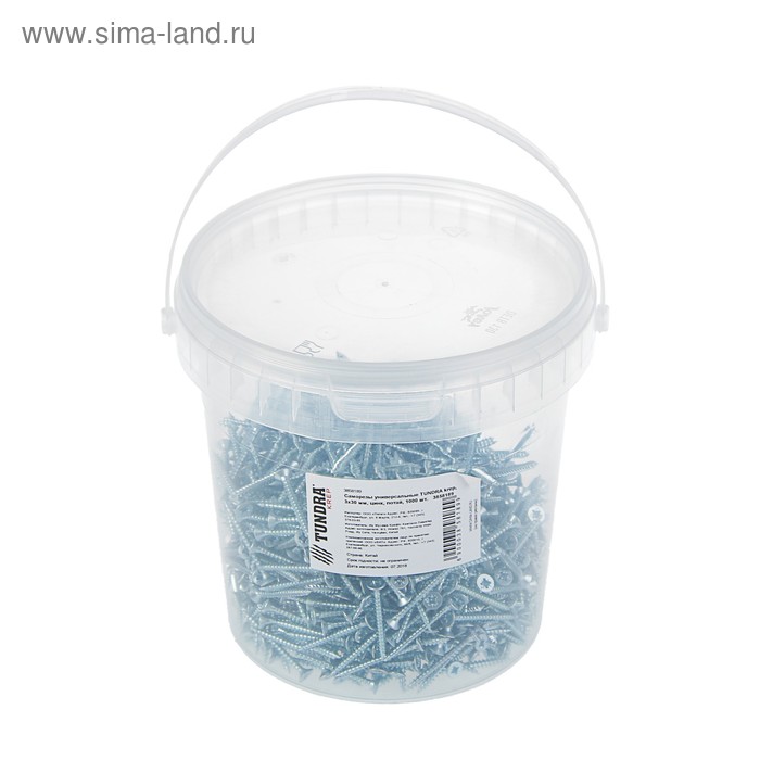 Саморезы универсальные ТУНДРА krep, 3х30 мм, цинк, потай, 1000 шт. - Фото 1