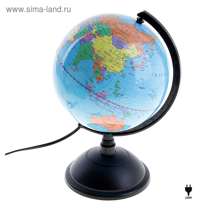 Глобус сувенирный с подсветкой, d=20 см, на подставке, голубой, политическая карта, русский язык - Фото 1