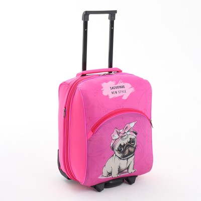 Чемодан на колёсах малый 16" на молнии, розовый