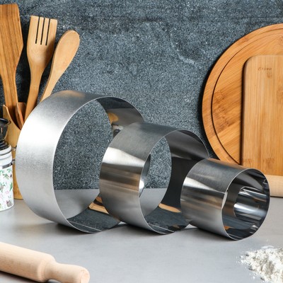 Набор форм для выпечки и выкладки TAS-PROM «Круг», d=10/15/20 см, h=8.5 см, нержавеющая сталь, 3 шт.