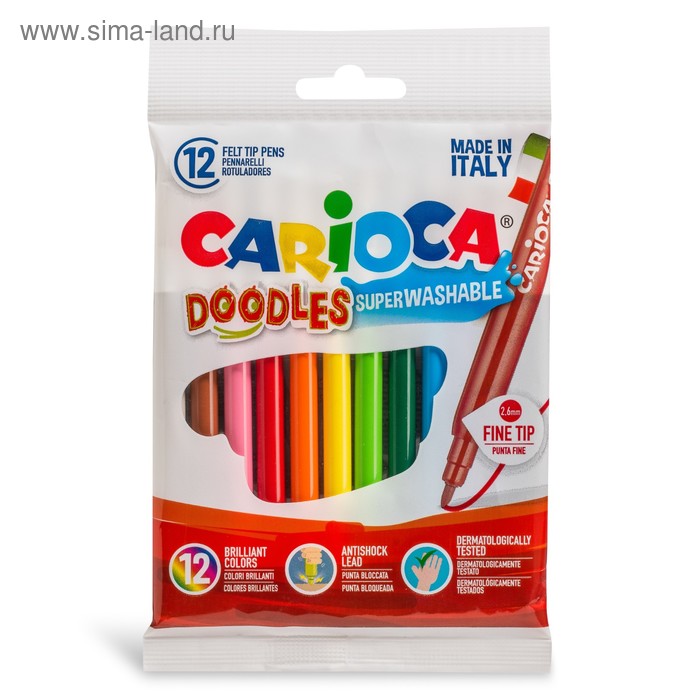 Фломастеры 12 цветов Carioca Doodles 2.2 мм, картонный конверт 40120 - Фото 1