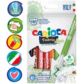 Фломастеры для ткани 10 цветов Carioca "Fabric Liner" 2.6 мм, картон, европодвес