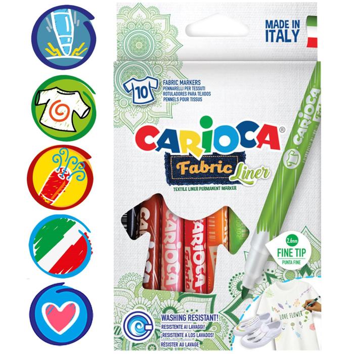 Фломастеры для ткани 10 цветов Carioca 