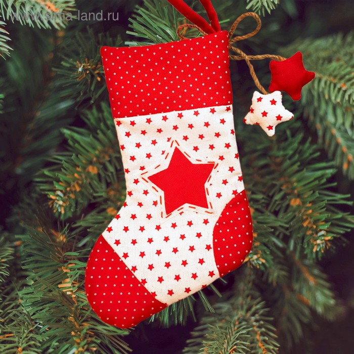 Новогодняя ёлочная игрушка, Набор для создания подвески из ткани "Носочек со звездами" - Фото 1