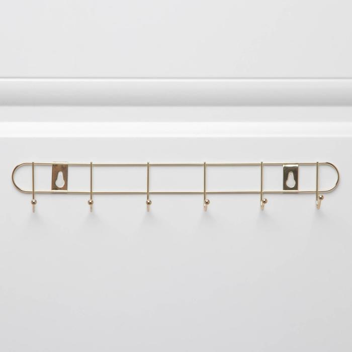 Вешалка настенная Доляна «Лайт», 6 крючков, 33×5×3.5 см, золотая