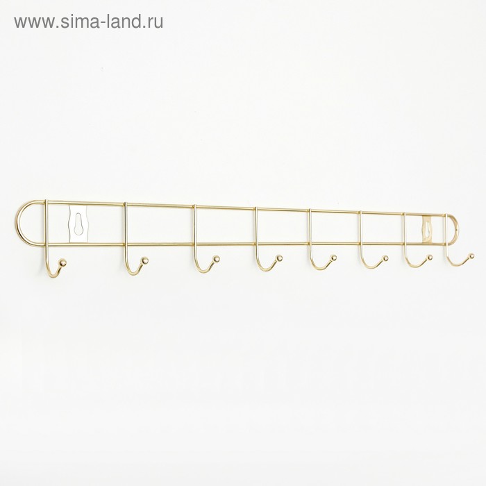 Вешалка настенная на 8 крючков Доляна «Лайт», 47×5×4 см, цвет золотой - Фото 1