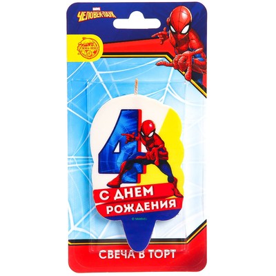 Свеча в торт 4 "С Днем Рождения", Человек-паук