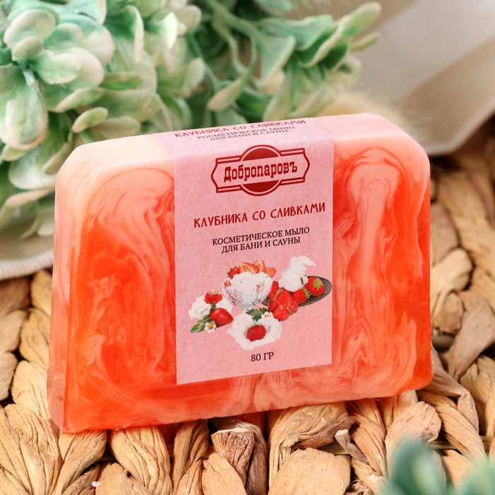 Мыло косметическое Добропаровъ «ручной работы» клубника со сливками, 80 г - Фото 1