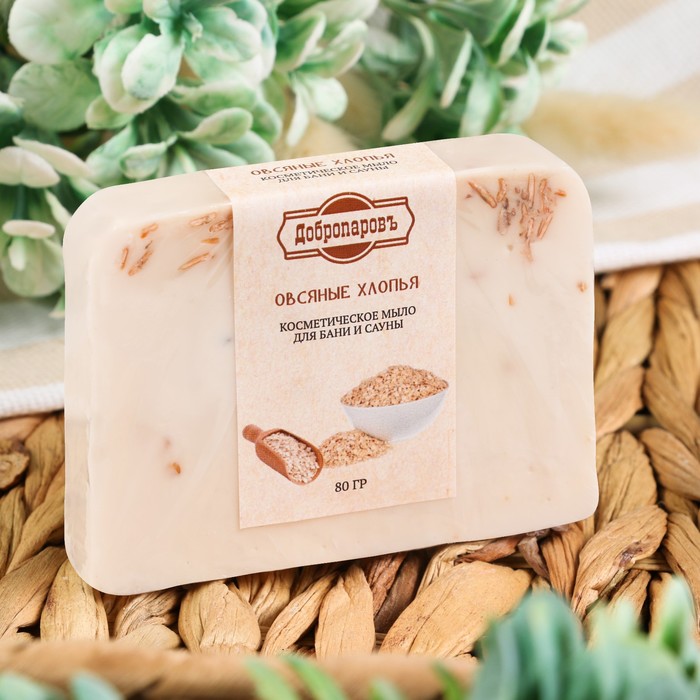 Мыло косметическое Добропаровъ «ручной работы» овсяные хлопья, 80 г - Фото 1