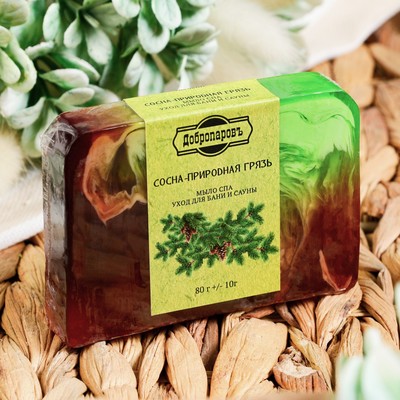 Мыло СПА - уход для бани и сауны "Сосна — Природная грязь" Добропаровъ РУЧНАЯ РАБОТА 80 г