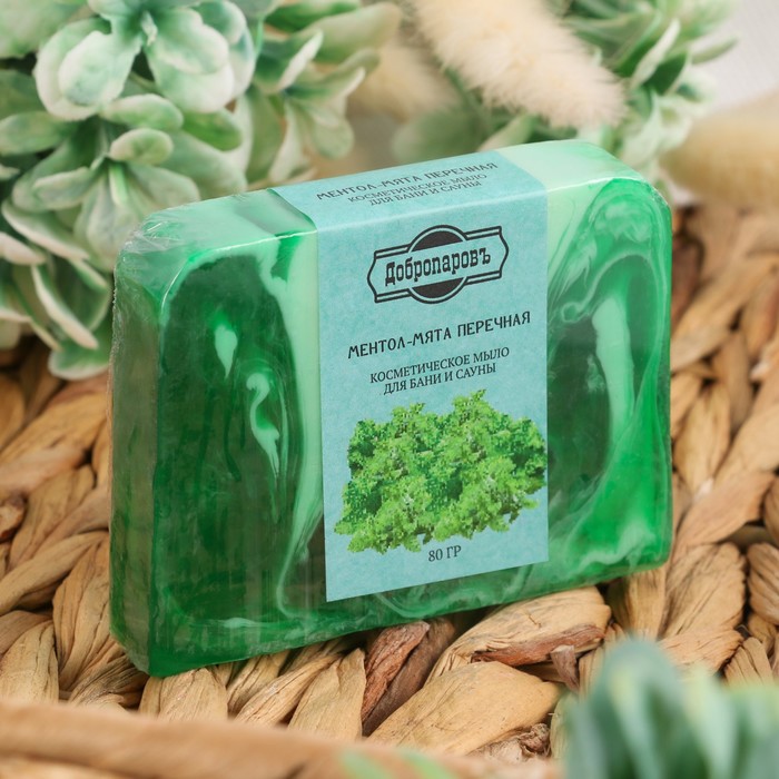 Мыло косметическое Добропаровъ «ручной работы» ментол-мята, 80 г - Фото 1
