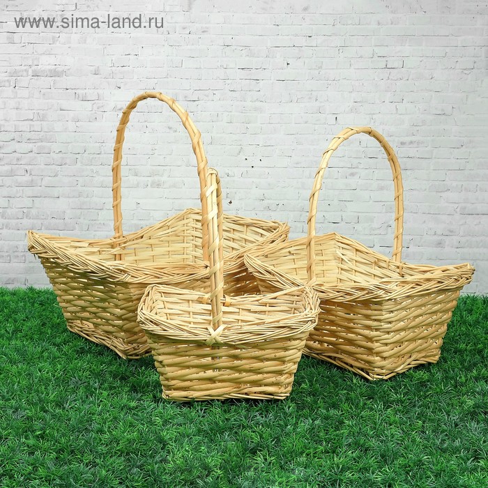 Набор корзин плетеных ива, 38×30×h=14/18(38), 32×24× h=12,5/16(33), 26×18× h=11/14(28), 3 шт - Фото 1