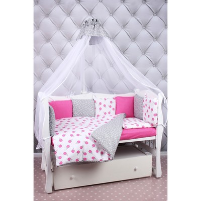 Комплект в кроватку Premium Sweet, 19 предметов, бязь, малиновый/белый