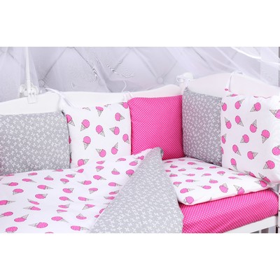 Комплект в кроватку Premium Sweet, 19 предметов, бязь, малиновый/белый
