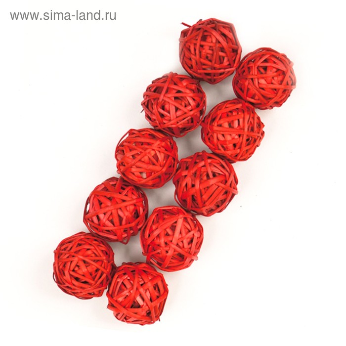 Набор шаров из лозы ELITUPAK красный 10 шт 3.5 см - Фото 1