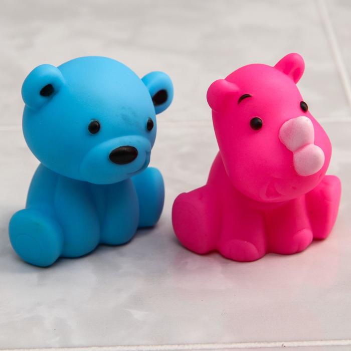 Набор резиновых игрушек для игры в ванной «Мишка и Носорог», 2 шт. - Фото 1