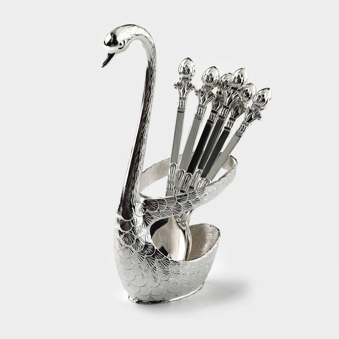 Набор ложек на подставке Magistro «Серебряный лебедь», 7,5×5×14 см, цвет серебряный - фото 1884877727