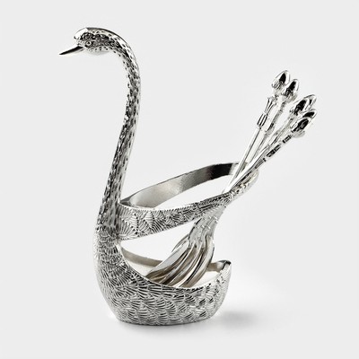 Набор ложек на подставке Magistro «Серебряный лебедь», 7,5×5×14 см, 7 предметов, цвет серебряный