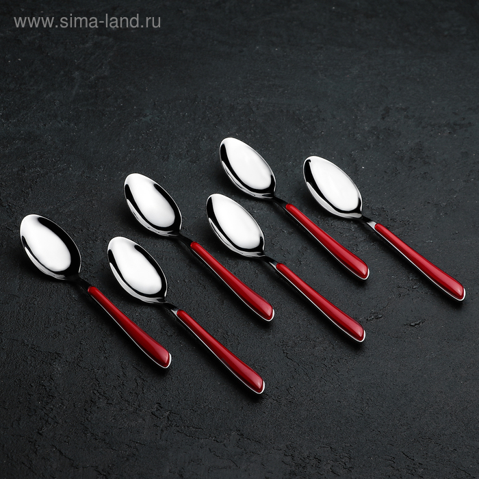 Набор ложек чайных Доляна «Нео», 14,5 см, 6 шт, цвет красный - Фото 1